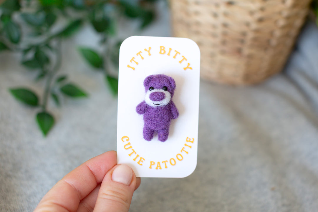 Needle Felted Teddy Bear Brooch – Miniature Animal Lapel Pin