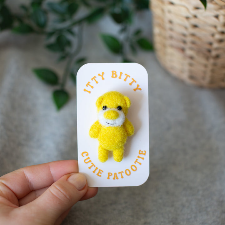 Bear Brooch - Felted Yellow Teddy Bear Pin